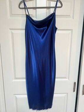 bebe Sapphire Blue Satin Midi Slip Dress